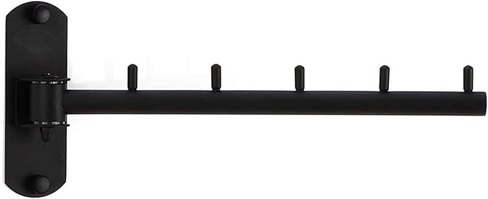 Folding Wall Mounted Clothes Hanger Rack with Swing Arm Stainless Steel Heavy Duty Coat Hook for Bathroom, Bedroom, Laundry Room - Black