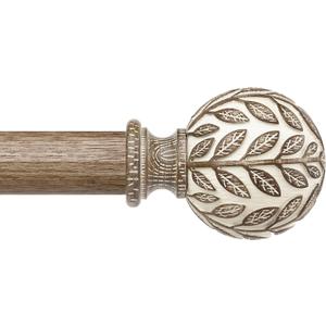 Boho Wood Curtain Rod 36-60 Inch, Decorative 1 Inch Adjustable Heavy Duty Curtain Rods for Windows, Rustic Window Treatment Rods with Handmade Imitation Weathered Wood Grain Leaf Finials