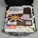 Mexican Train Dominoes Set Double 12 Color Dots with Wooden Hub 8 Metal Trains and Aluminum Case
