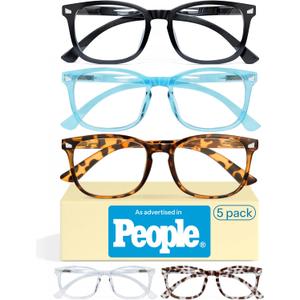 CCVOO 2.0 Reading Glasses for Women, Eye glasses, Blue Light Readers, Cheaters 5pc