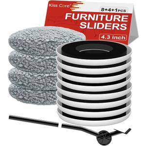 New Upgrade Furniture Sliders, Multi-Surface 3-in-1 Furniture Movers Sliders, Round Moving Pads with 8PCS 4.3" Carpet Sliders+4PCS Hard Floor Socks+1 Lifter, Protect Floor and Easily Move Furniture