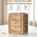 Meangood Jewelry Box Wood for Women, 5-Layer Large Organizer Box with Mirror & 4 Drawers for Rings, Earrings, Necklaces, Vintage Style, Torched Wood