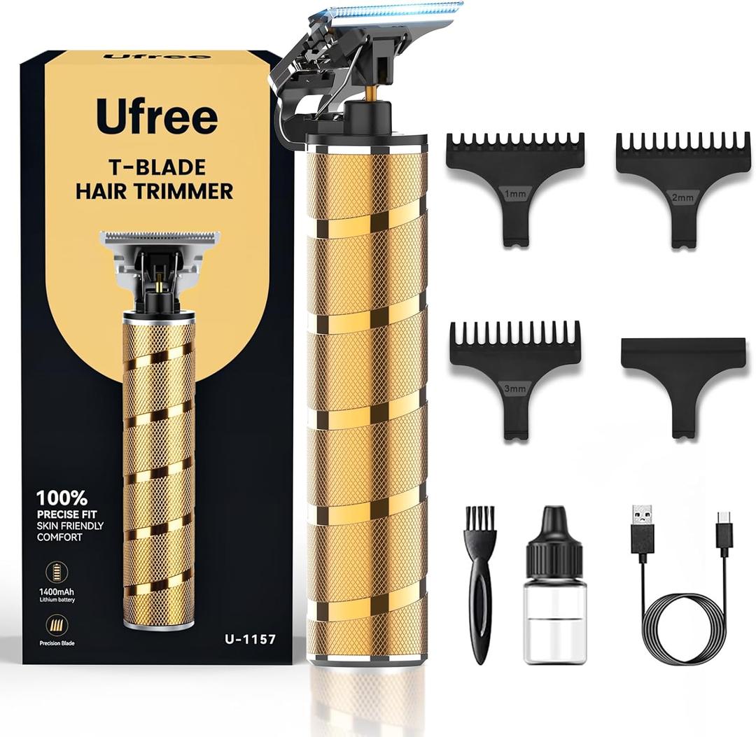 Ufree Hair Trimmer & Beard Trimmer for Men Professional, Electric Razor Shavers for Men, T Blade Precision Edgers Liners, Barber Clippers for Hair Cutting Mustache Facial, Mens Gifts (Gold)