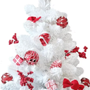 Mini Christmas Tree 2FT with LightsWhite Tabletop Christmas Tree with Flocking Snow Frost Tips Berries Wood Base with Burlap 55CM Small Xmas Pine Tree for Holiday Home Decoration