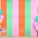 KatchOn, Pink, Green and Orange Fringe Backdrop Curtains | 3.2 x 8 Feet, Pack of 2 | Foil Tinsel Streamers for Birthday Decorations, Neon Party, Bachelorette, Basketball, Halloween & Holiday Decor