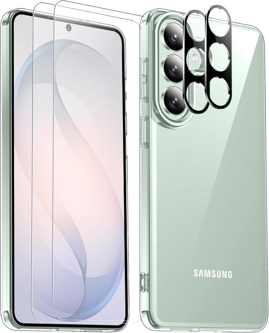 SPIDERCASE Designed for Samsung Galaxy S26 Case, [10 FT Military Grade Drop Protection], 2 Pack [Tempered Glass Screen Protector+Camera Lens Protector] Heavy Duty Shockproof Case,Clear