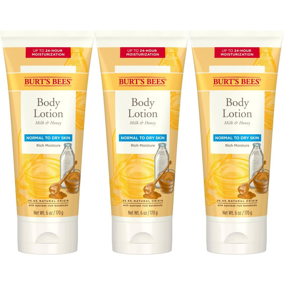 Burts Bees Body Lotion for Normal to Dry Skin with Milk & Honey, 6 Oz, Count of 3