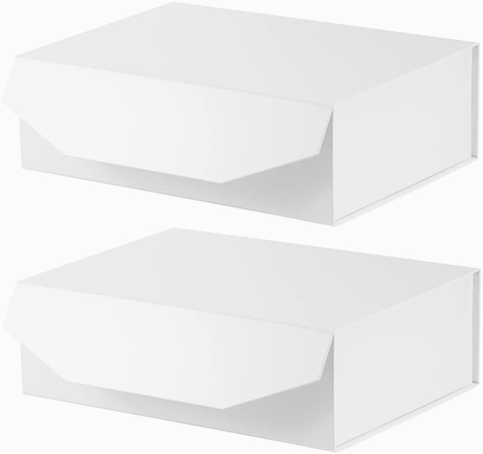 2Pcs 13x9x4 Inches White Gift Boxes with Lids for Presents Magnetic gift box White Large Gift Box for Bridesmaid ProposalGroomsman (Glossy White)