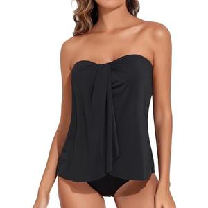 Tempt Me Two Piece Tankini Bathing Suits for Women Halter Bandeau Swim Top with Bottom Flyaway Tummy Control Swimsuit, Size M
