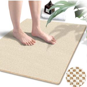 godehone Shower Mats Non Slip Without Suction Cups, PVC Loofah Bathroom Mats, Loofah Mats for Shower and Bathroom, Quick Drying, 23.6 34.6 Inch, Beige