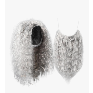 Wizard Wig Beard Set Gray Wig Removable Beard Costume Accessory for Halloween Cosplay Comfortable Lightweight Fits Adults for Dress up Photography Props