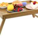 VaeFae Acacia Bed Table Tray, Wooden Breakfast Tray with Folding Legs, Bed Tray for Eating and Laptop, Eating Trays for Bedroom (Large Size)