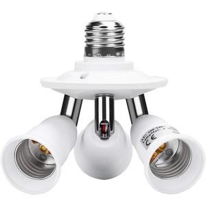 ELECTOP E26 E27 Adjustable Socket Splitter,3 in 1 Socket White Bulb Base Adapter Lamp Holder,360 Degree Rotating 180 Degree Bending
