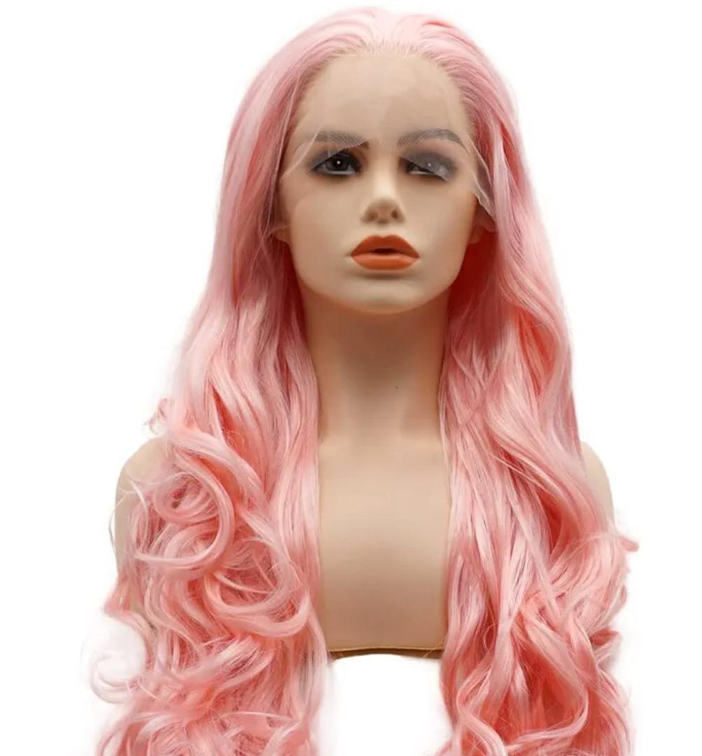 Hair Synthetic Lace Front Wig Wavy Long Pink Heavy Density Heat Resistant Realistic Wig
