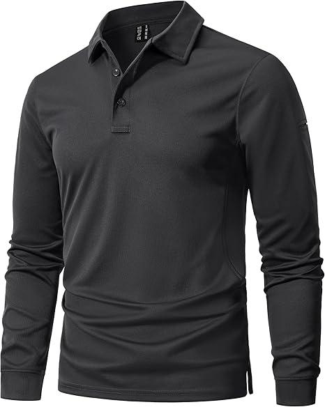 Men's Polo Shirts Long Sleeve Quick Dry Performance Shirt Military Tactical Army Combat Polo Shirts, Grey, Size 3XL