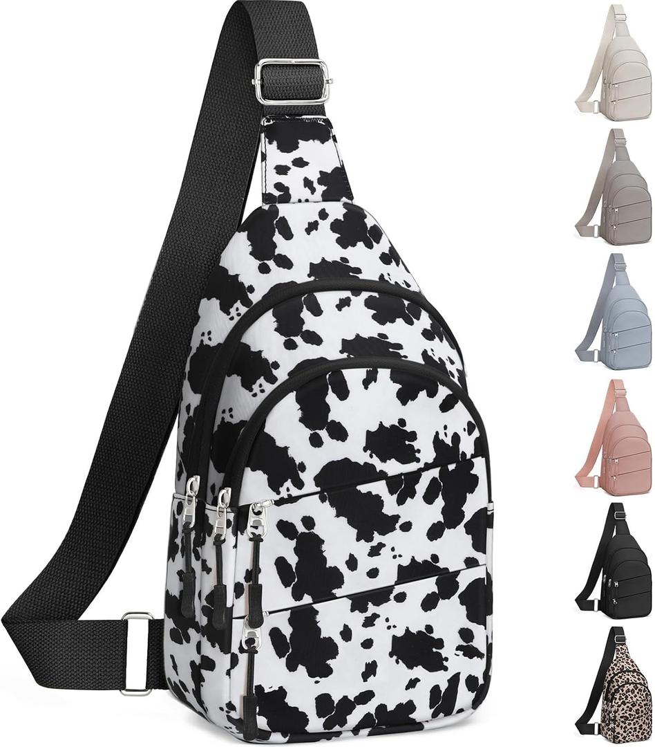 Tuwubi Crossbody Bags for Women, Sling Bag for Men, Small Hiking Backpack Anti Theft Lightweight for Outdoors Travel M, Cow Print