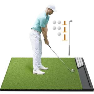Integrated Golf Mat with Ball Tray, 5x4ft Practice Mat Set, Thickening Golf Mats Practice Outdoor & Indoor, Artificial Turf Matt Includ Balls,Tees, Club