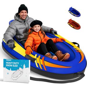 2 Person Inflatable Snow Sled with Premium Canvas Cover, Snow Tubes for Sledding Heavy Duty with Backrest and Handles for Adults, Winter Outdoor Toys Gifts for Boys Girls Family