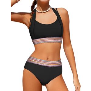 HOTOME Girls Swimsuits Size 10-12 Two Piece Color Block Halterneck Bikini Sets with Adjustable Straps Trendy High Waist Swimsuit for Girls 10-12 HOTOME Girls Swimsuits Size 10-12 Two Piece Color Block Halterneck Bikini Sets with Adjustable Straps Trendy High Waist Swimsuit for Girls 10-12