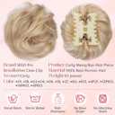 Curly Messy Bun Hair Piece with Claw Clip, Human Hair Bun Ponytail Extensions for Women, Wavy Curly Chignon Updo Pieces for Quick Styling, Natural Looking, 45g, Golden Brown Mix Bleach Blonde