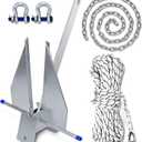 Heavy Duty Boat Anchor Kit, 5/8/10/13/18/25 lb Galvanized Danforth Anchor with Anchor Chain, Shakles and Boat Anchor Rope, Fluke Anchor Kit for Boats Pontoon, Deck, Fishing, and Sail (8 lb(Fits 12-22 FT Boats))