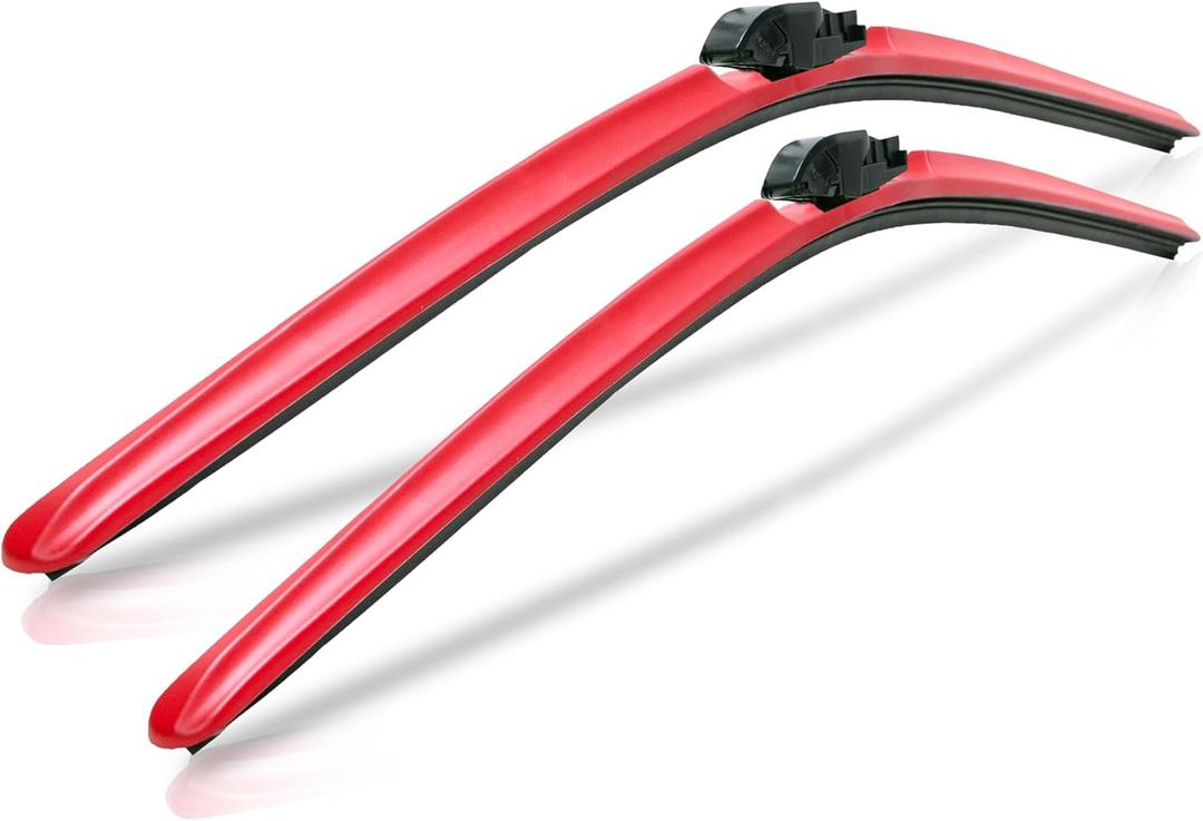 ClixWipers 26" + 16" (Set of 2) Red All Weather Premium Automotive Replacement Windshield Wiper Blades, Passenger and Driver Side Winter Wiper Blades for Various Car Models