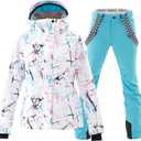 Women's Ski Jackets and Pants Set Windproof Waterproof Insulated Snowsuit Winter Warm Snowboarding Snow Coat (Large, Blue)