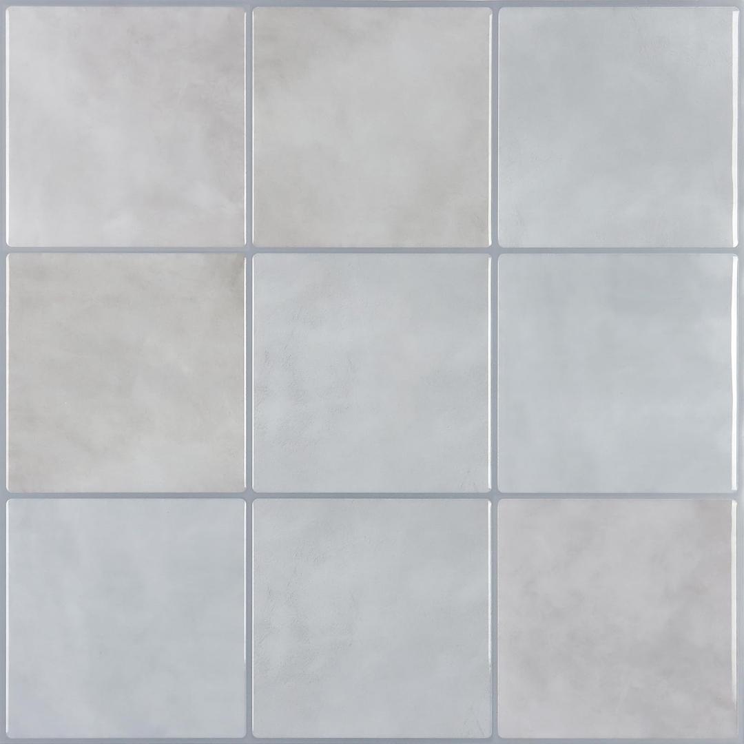 CHIHUT 6 Sheets 12"x12" Glossy Grey Concrete Checkered Peel and Stick Backsplash Tiles Waterproof Heat Resistant Self Adhesive Vinyl Wall Tiles for Kitchen Bathroom Laundry Room Renter Friendly Tiles