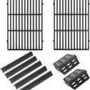 Grill Parts for Weber Genesis Parts Replacement, Fits Weber Genesis 300 Series with Front Control Knobs, for Weber Flavorizer Bars 7620 7621, Grate 7524 7528, Fits Weber Heat Deflector 7622 62756 (2 Cast Iron Grates + 7ps Heat Plates)