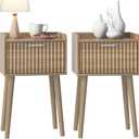 LAATOOREE Small Nightstand Set of 2, Side End Table with Fluted Door, Bedside Table with Solid Wood Legs, Mid-Century, for Bedroom, Small Beds