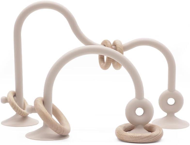 High Chair Toys with Suction Cups for Infant Toddlers Silicone Suction Cup Montessori Educational Teething Toys for Babies Ages 0-6 M+ Baby Teething Toys for 6 to 12 Months(Beige)