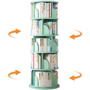 Generic 360  Rotating Bookshelf, Floor to Ceiling Picture Book Shelf, Simple Bookshelf, Home Storage Bookshelf, Student Storage Bookshelf, Large Capacity Bookshelf (Five Layer Green Bookshelf)