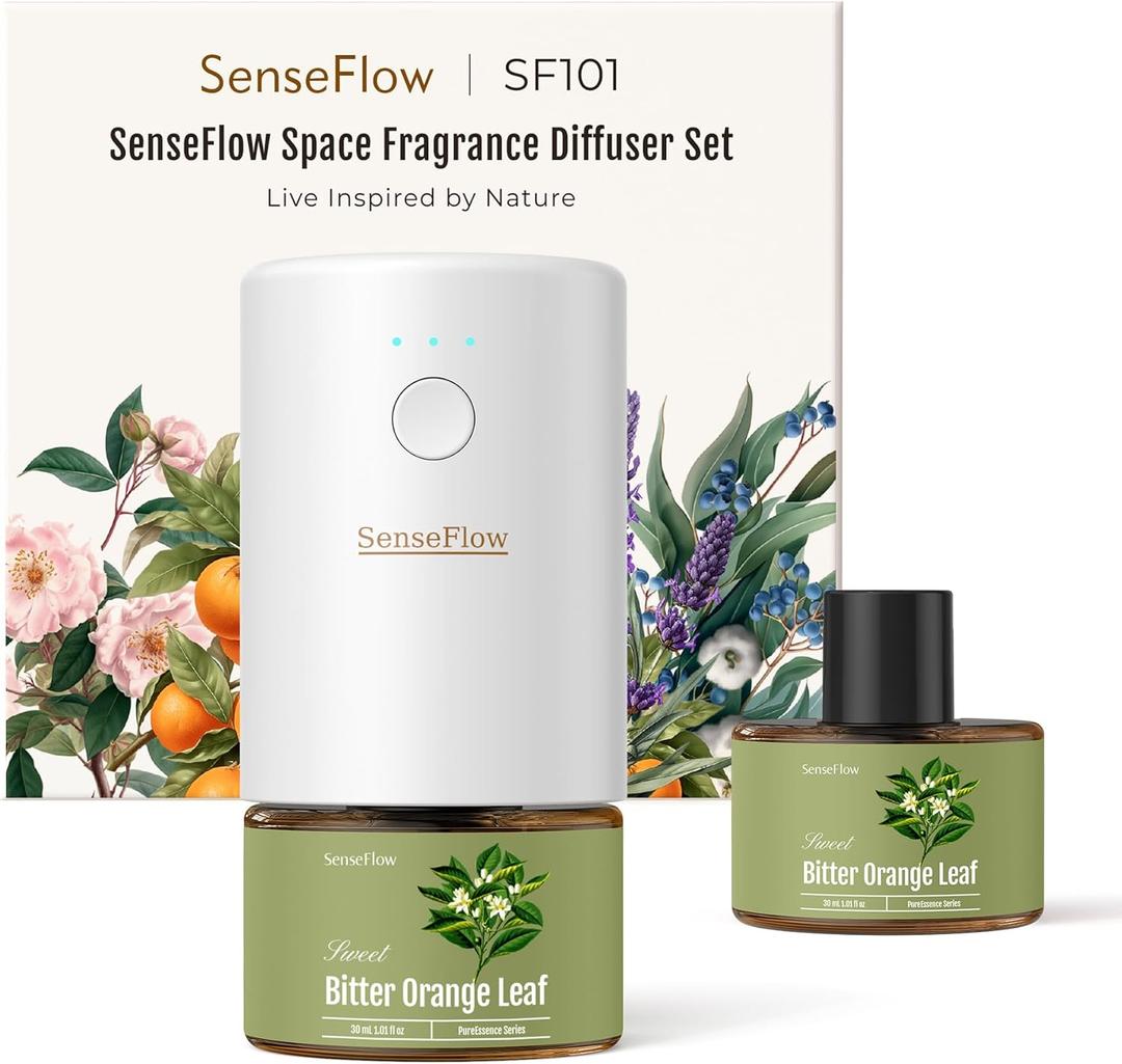 SF101 Waterless Ultrasonic Essential Oil Diffuser100% Plant-Based,120-Day Natural Air Freshener & Aromatherapy Diffuser for Home,Hotel,StudioCovers up to 100-Bitter Orange Leaf