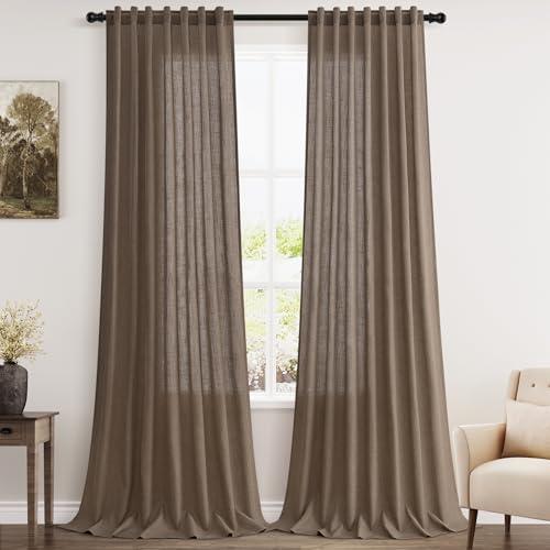 Extra Long Light Brown Curtains 2 Panels 102 Inches Long for Living Room Back Tab Rod Pocket Light Filtering Semi Sheer Drapes Cotton Linen Textured Window Curtain 102 Inch Length for Bedroom 9 FT