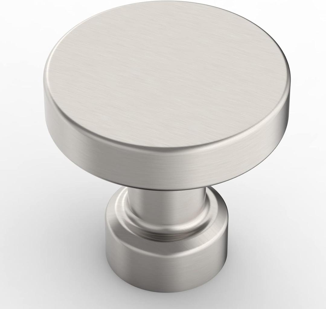 Amerdeco 10 Pack Brushed Satin Nickel Kitchen Cabinet Knobs 1-1/6 Inch(30mm) Single Hole Cabinet Pulls Dresser Knobs Round Drawer Knobs and Pulls for Bathroom Cabinets