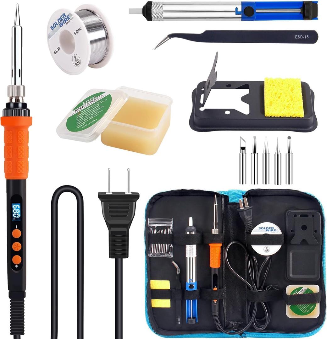 LDK Soldering Iron Kit, 100W Digital Soldering Iron Cautin for Electronics, Soldering Pen Soldering Gun Jewelry Welding Kit with 5pcs Tips, Stand, Solder, Solder Paste, Desoldering Pump, Tweezers