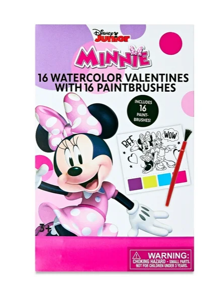 Minnie Mouse Valentine Exchange Cards with Watercolor Paint Activity, Classroom, Paper, Multi-Colored, 16 Count, 2 Pack