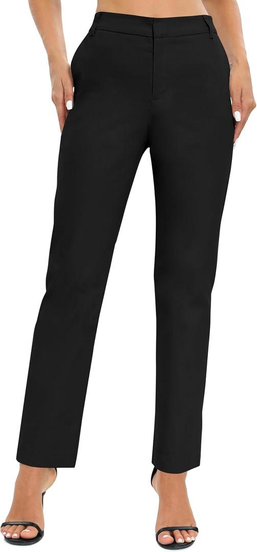 Urban CoCo Women's Elastic Waisted Work Pants Business Casual Office Pants Trousers with Pockets (Large, Black)
