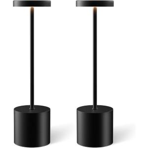 Cordless Table Lamp Set of 2, Rechargeable 5000mAh Battery Operated Outdoor Table Lamps, Portable LED Desk Lamp, 3 Color Dimmable Table Light for Restaurant, Patio, Bedroom, Bedside Night Lamp(Black)