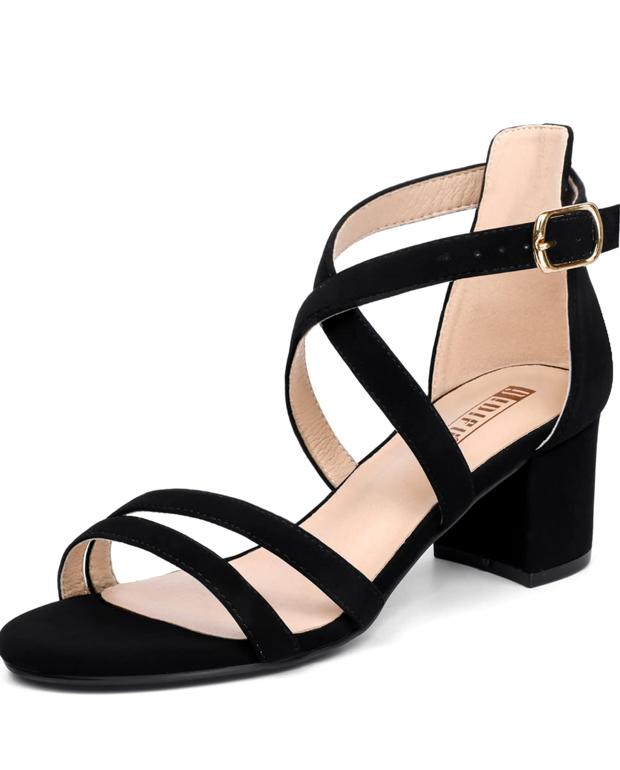 IDIFU Women's Block Low Chunky Heel Strappy Sandals Open Toe Ankle Strap Dress Wedding Evening Shoe for Women Bridal, 6