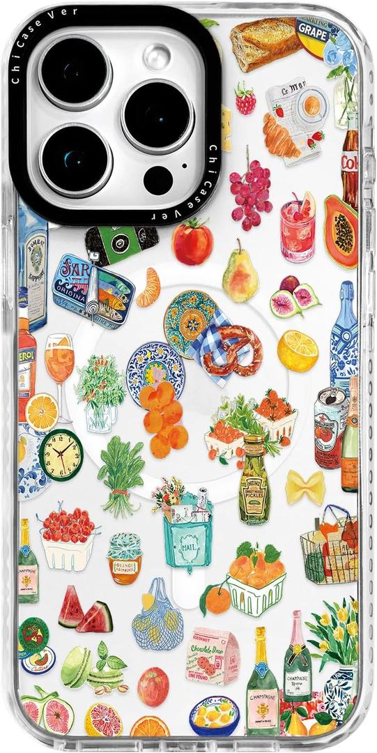 for iPhone 16 Case, Mediterranean Food Collage, Cute Soft Slim TPU Compatible with MagSafe, Military-Grade Drop Protection & Camera Protection for Women Girls (FancyCut)