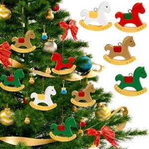 Rileryan 8 PCS Mini Rocking Horse Christmas Ornaments Set 2024 Cute Christmas Tree Ornament Figurines Christmas Decorations Gift Indoor Home Decor