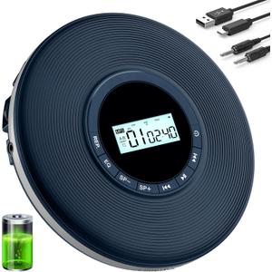 Portable CD Player, Disman CD Player for Car, Battery Powered Personal CD Music Player with Headphones Jack, Built-in 1000mAh Battery, Aux-Out Cable/TF Slot, LCD Display, Anti-Skip for Home