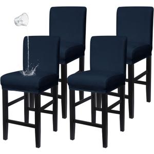 Navy Blue Bar Stool Covers with Backs Spandex Stretch Barstool Seat Covers Water Repellent Counter Height Chair Covers Removable Washable Bar Stool Cover Set of 4 for Kitchen Dining Room