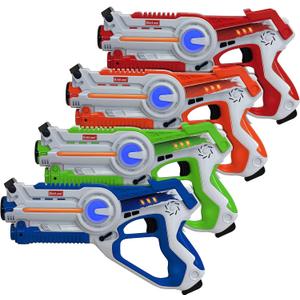 Kidzlane Laser Tag Guns Set of 4 for Kids and Adults - Infrared Laser Tag Set with 130 ft Range - 4 Team and Gun Modes - Indoor and Outdoor Toy Guns for Boys and Girls - Multiplayer Game for Ages 8+ (Multi Color - Battery)