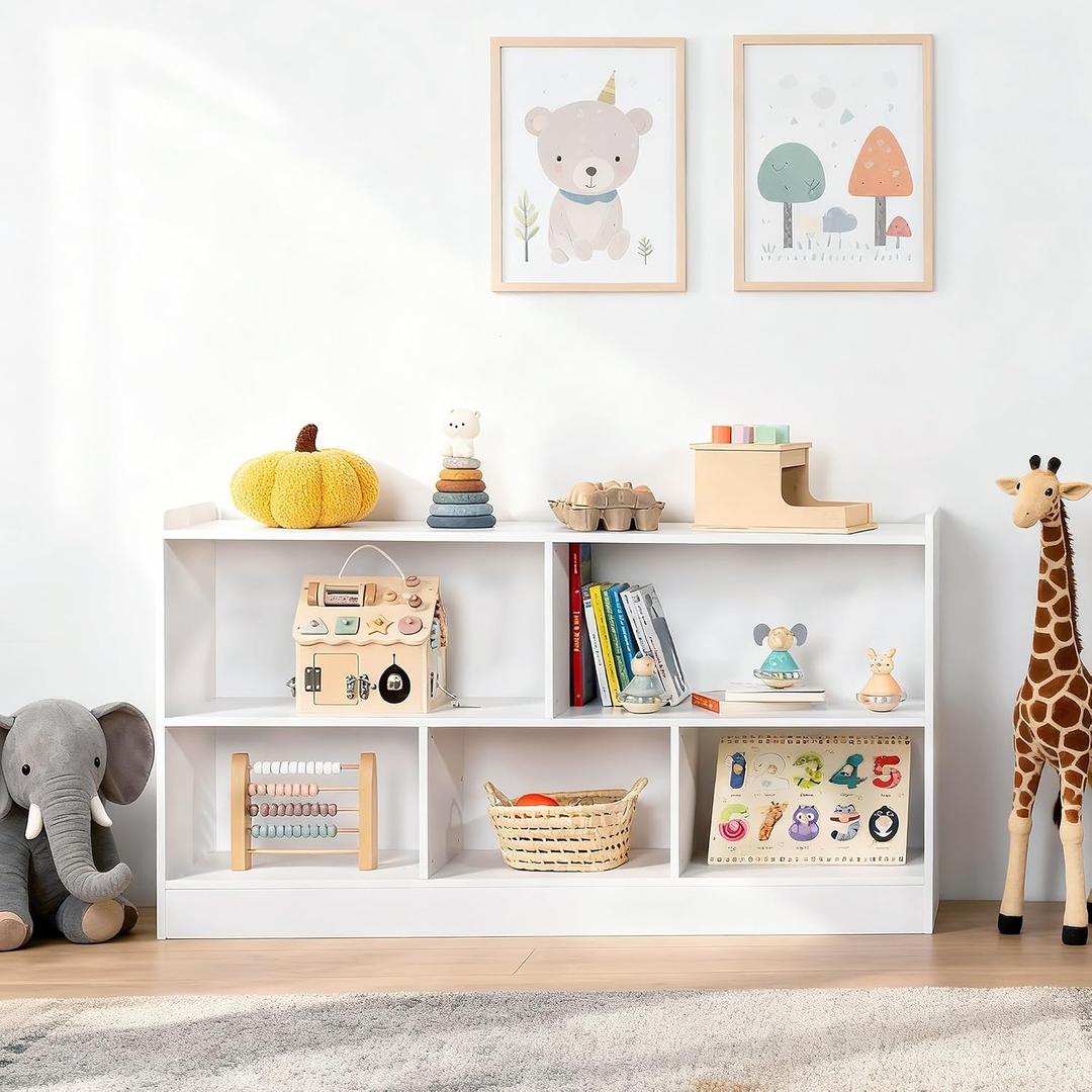 Leeshyah 5-Section Wooden Toy Shelf for Kids, Montessori Shelf Storage with Open Shelving & Customizable Layout | Safe, Sturdy Design for Kids Room, Classroom & Playroom White 39.8"W x 11.8"D x 23.6"H