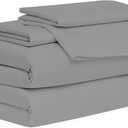 Cottingon 4 Pc Full Extra Long Sheets for Dorm Bedding, 100% Egyptian Cotton, Specially Designed for College Room Beds, Pocket fits 10-15 inches Deep Mattress, Full XL 54"x80", Light Grey Solid