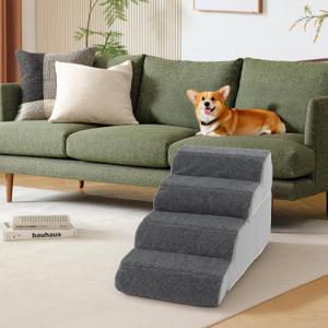 4 Steps Dog Stairs for Sofas, Chairs, Stairs, or Windowsills, 16.9" Tall Pet Steps for Small to Medium Dogs & Cats, Waterproof with Removable Cover & PE Support Board