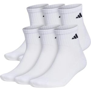 adidas Men's Athletic Cushioned 6-Pack Quarter, Athletic Cushioned Quarter Ankle Socks for Men with Arch Support (Large, White/Black)