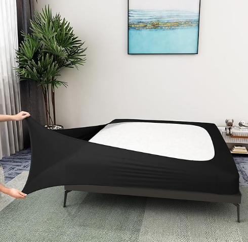 Box Spring Cover Queen Size  Black Jersey Knit & Stretchy Wrap Around 4 Sides of The Box Spring, Alternative for Bed Skirt, Ultra Soft, Wrinkle & Fading Resistant
